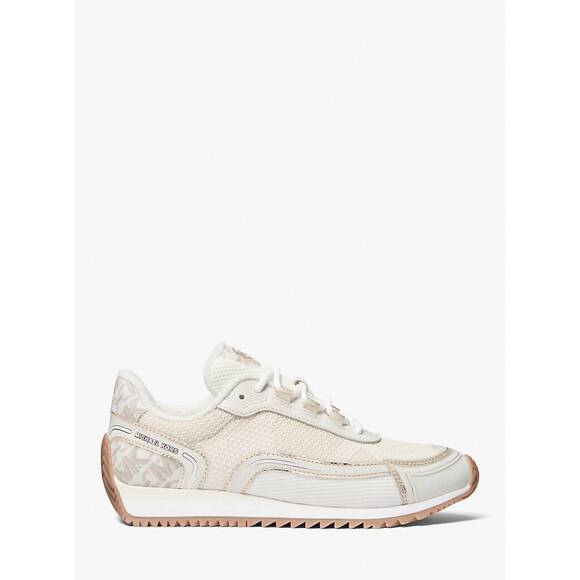 NEW MICHAEL KORS women's byrdie mixed-media trainer shoes in vanilla combo